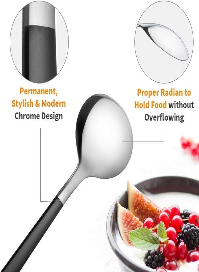 Potency 4 PCS 8 Inches Coffee Spoons, Stirring Spoons, Tea Spoons Long Black Handle, Silver Elliptical Head Teaspoons, Ice Tea Spoons, Long Spoons for Stirring, Espresso Spoons Stainless Steel - Image 3